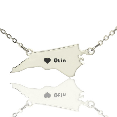 Personalised NC State USA Map Necklace With Heart  Name Silver - AMAZINGNECKLACE.COM