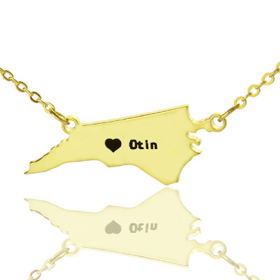 Personalised NC State USA Map Necklace With Heart  Name Gold Plated - AMAZINGNECKLACE.COM