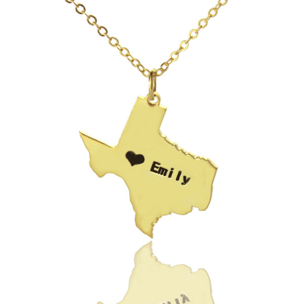 Texas State USA Map Personalised Necklace With Heart  Name Gold Plated - AMAZINGNECKLACE.COM