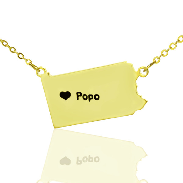 Personalised PA State USA Map Necklace With Heart  Name Gold Plated - AMAZINGNECKLACE.COM
