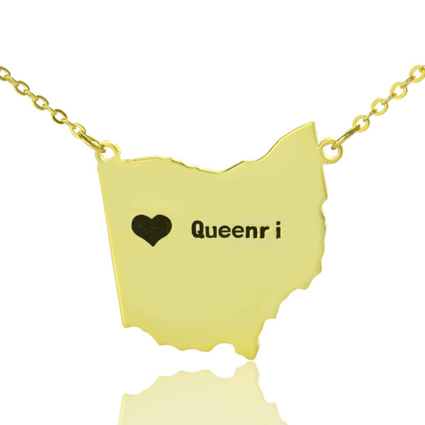 Custom Ohio State USA Map Personalised Necklace With Heart  Name Gold Plated - AMAZINGNECKLACE.COM
