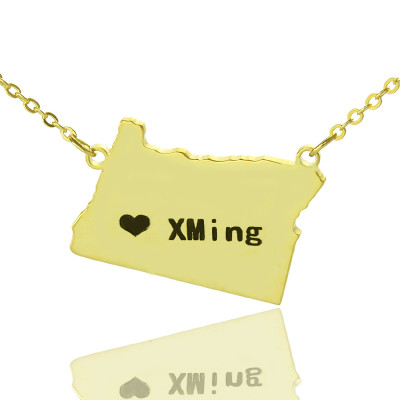 Custom Oregon State USA Map Personalised Necklace With Heart  Name Gold Plated - AMAZINGNECKLACE.COM