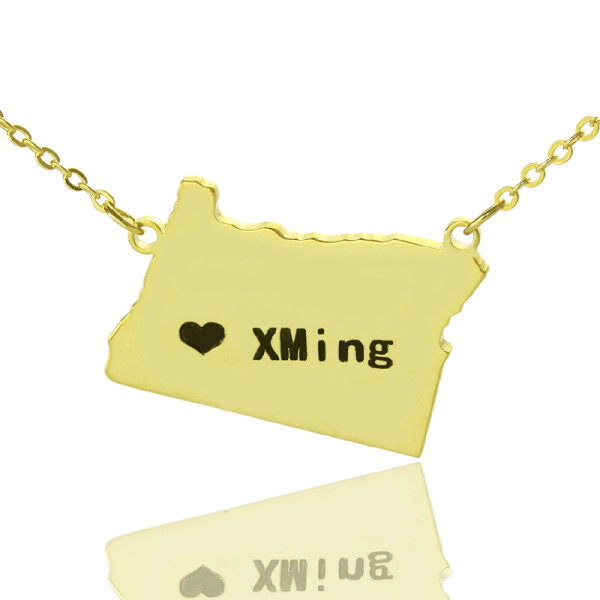 Custom Oregon State USA Map Personalised Necklace With Heart  Name Gold Plated - AMAZINGNECKLACE.COM