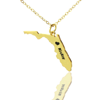 Custom Florida State USA Map Personalised Necklace With Heart  Name Gold Plated - AMAZINGNECKLACE.COM