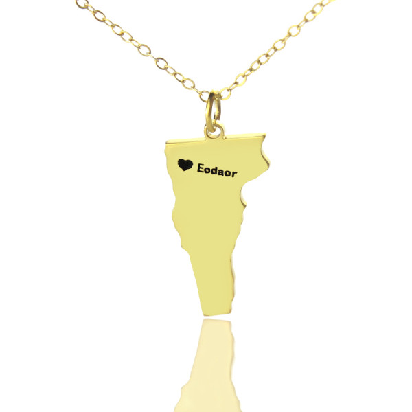 Custom Vermont State USA Map Personalised Necklace With Heart  Name Gold Plated - AMAZINGNECKLACE.COM