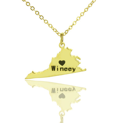 Virginia State USA Map Personalised Necklace With Heart  Name Gold Plated - AMAZINGNECKLACE.COM