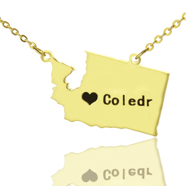 Washington State USA Map Personalised Necklace With Heart  Name Gold Plated - AMAZINGNECKLACE.COM