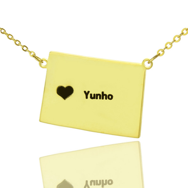 Wyoming State Shaped Map Personalised Necklaces With Heart  Name Gold Plated - AMAZINGNECKLACE.COM