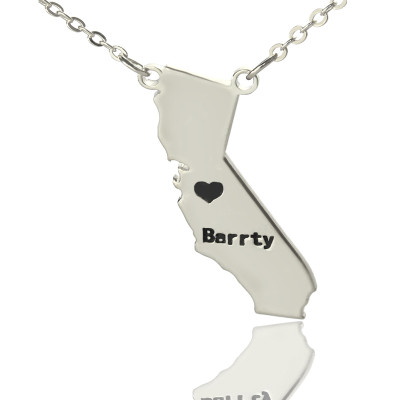 California State Shaped Personalised Necklaces With Heart  Name Silver - AMAZINGNECKLACE.COM