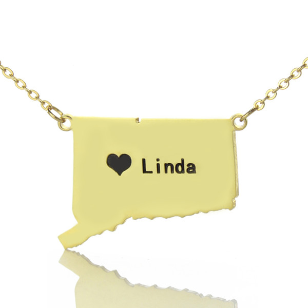 Connecticut State Shaped Personalised Necklaces With Heart  Name Gold Plate - AMAZINGNECKLACE.COM