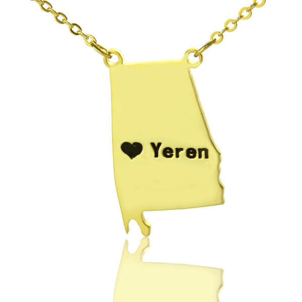 State USA Map Personalised Necklace With Heart  Name Gold Plated Silver - AMAZINGNECKLACE.COM