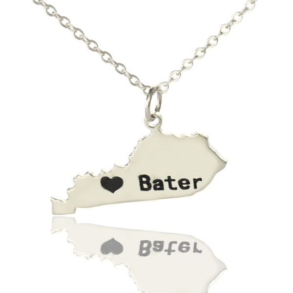 Custom Kentucky State Shaped Personalised Necklaces With Heart  Name Silver - AMAZINGNECKLACE.COM