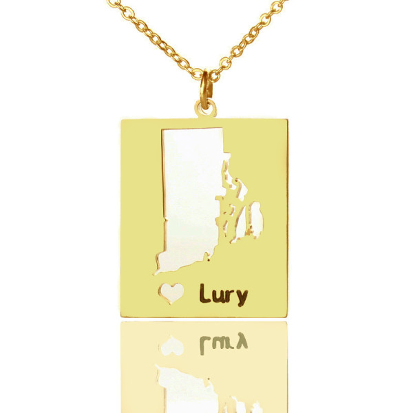 Personalised Rhode State Dog Tag With Heart  Name Gold Plated - AMAZINGNECKLACE.COM