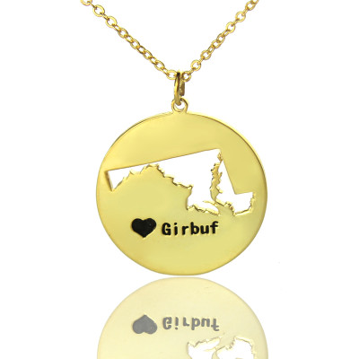 Custom Maryland Disc State Personalised Necklaces With Heart  Name Gold Plated - AMAZINGNECKLACE.COM