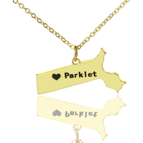 Massachusetts State Shaped Personalised Necklaces With Heart  Name Gold Plated - AMAZINGNECKLACE.COM