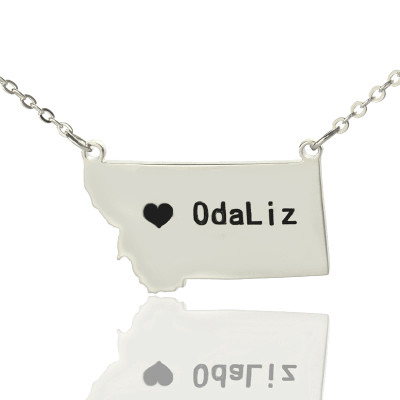 Custom Montana State Shaped Personalised Necklaces With Heart  Name Silver - AMAZINGNECKLACE.COM