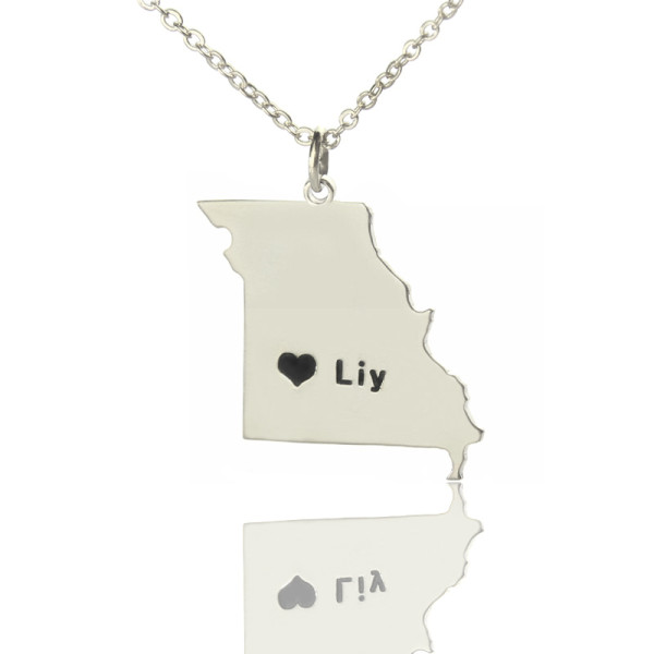 Custom Missouri State Shaped Personalised Necklaces With Heart  Name Silver - AMAZINGNECKLACE.COM