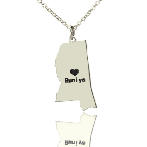 Mississippi State Shaped Personalised Necklaces With Heart  Name Silver - AMAZINGNECKLACE.COM