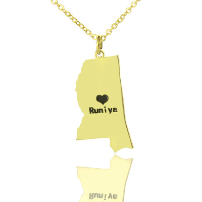 Mississippi State Shaped Personalised Necklaces With Heart  Name Gold Plated - AMAZINGNECKLACE.COM