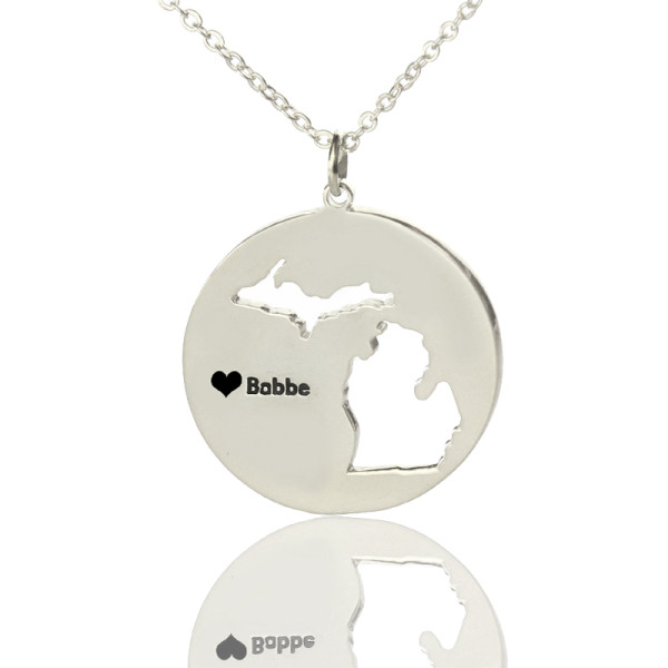 Custom Michigan Disc State Personalised Necklaces With Heart  Name Silver - AMAZINGNECKLACE.COM