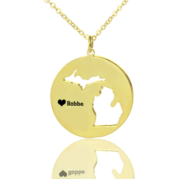 Custom Michigan Disc State Personalised Necklaces With Heart  Name Gold Plated - AMAZINGNECKLACE.COM