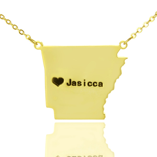 Custom AR State USA Map Personalised Necklace With Heart  Name Gold Plated - AMAZINGNECKLACE.COM