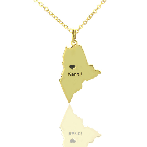 Custom Maine State Shaped Personalised Necklaces With Heart  Name Gold Plated - AMAZINGNECKLACE.COM