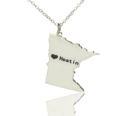 Custom Minnesota State Shaped Personalised Necklaces With Heart  Name Silver - AMAZINGNECKLACE.COM
