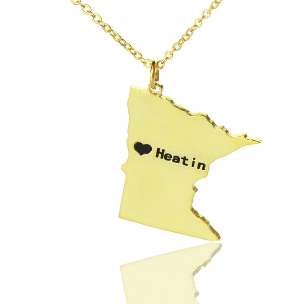 Custom Minnesota State Shaped Personalised Necklaces With Heart  Name Gold Plated - AMAZINGNECKLACE.COM