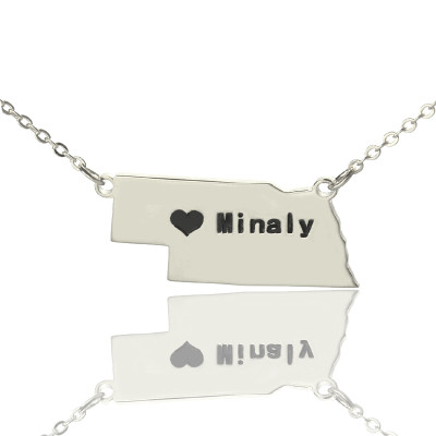 Custom Nebraska State Shaped Personalised Necklaces With Heart  Name Silver - AMAZINGNECKLACE.COM