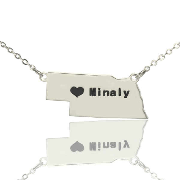 Custom Nebraska State Shaped Personalised Necklaces With Heart  Name Silver - AMAZINGNECKLACE.COM