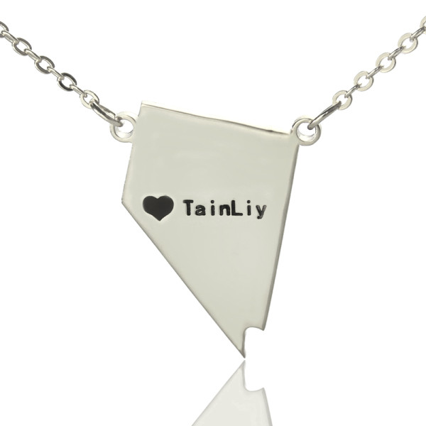Custom Nevada State Shaped Personalised Necklaces With Heart  Name Silver - AMAZINGNECKLACE.COM
