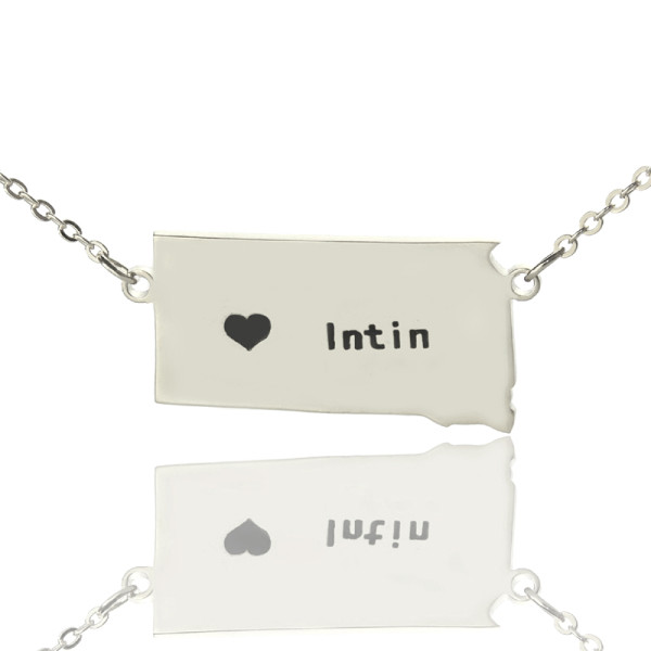 South Dakota State Shaped Personalised Necklaces With Heart  Name Silver - AMAZINGNECKLACE.COM