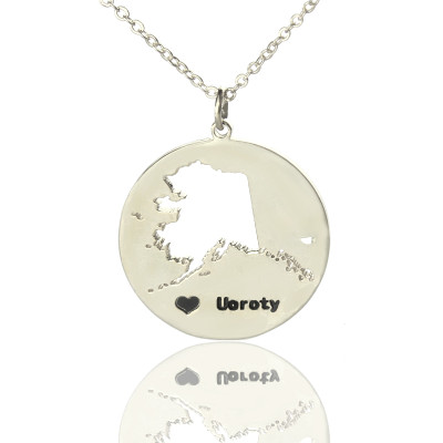 Custom Alaska Disc State Personalised Necklaces With Heart  Name Silver - AMAZINGNECKLACE.COM