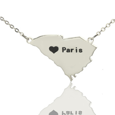South Carolina State Shaped Personalised Necklaces With Heart  Name Silver - AMAZINGNECKLACE.COM