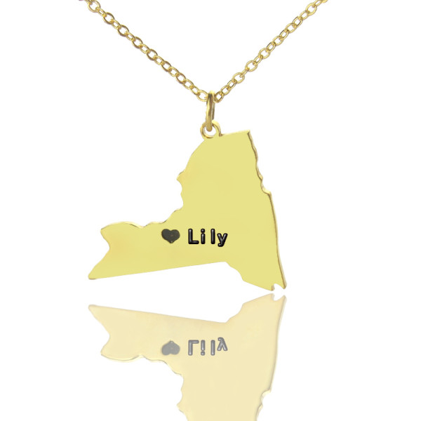 Personalised NY State Shaped Necklaces With Heart  Name Gold Plated - AMAZINGNECKLACE.COM