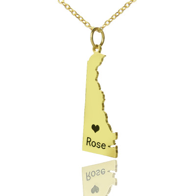 Custom Delaware State Shaped Personalised Necklaces With Heart  Name Gold Plated - AMAZINGNECKLACE.COM