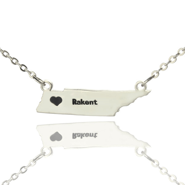 Custom Tennessee State Shaped Personalised Necklaces With Heart  Name Silver - AMAZINGNECKLACE.COM