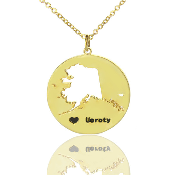 Custom Alaska Disc State Personalised Necklaces With Heart  Name Gold Plated - AMAZINGNECKLACE.COM