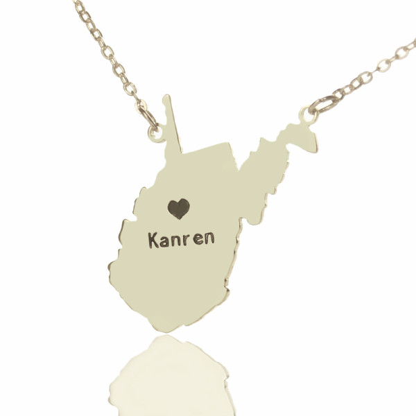 Custom West Virginia State Shaped Personalised Necklaces With Heart  Name Silver - AMAZINGNECKLACE.COM