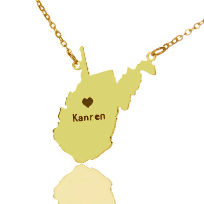 Custom West Virginia State Shaped Personalised Necklaces With Heart  Name Gold - AMAZINGNECKLACE.COM