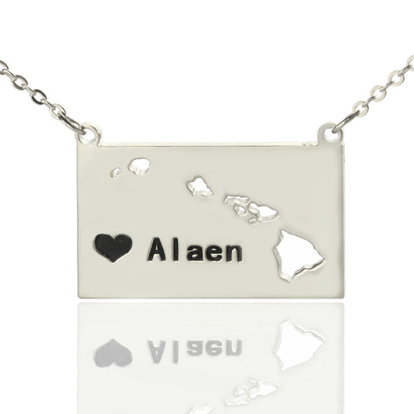 Custom Hawaii State Shaped Personalised Necklaces With Heart  Name Silver - AMAZINGNECKLACE.COM