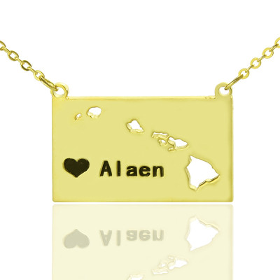 Custom Hawaii State Shaped Personalised Necklaces With Heart  Name Gold Plated - AMAZINGNECKLACE.COM