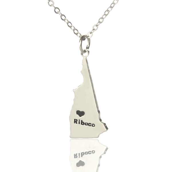 Custom New Hampshire State Shaped Personalised Necklaces With Heart  Name Silver - AMAZINGNECKLACE.COM