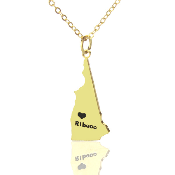Custom New Hampshire State Shaped Personalised Necklaces With Heart  Name Gold - AMAZINGNECKLACE.COM