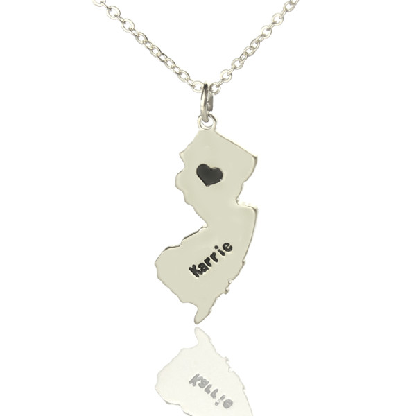 Custom New Jersey State Shaped Personalised Necklaces With Heart  Name Silver - AMAZINGNECKLACE.COM