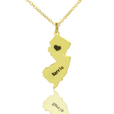 Custom New Jersey State Shaped Personalised Necklaces With Heart  Name Gold - AMAZINGNECKLACE.COM