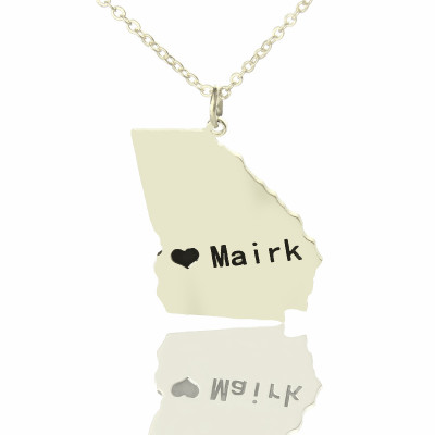 Custom Georgia State Shaped Personalised Necklaces With Heart  Name Silver - AMAZINGNECKLACE.COM