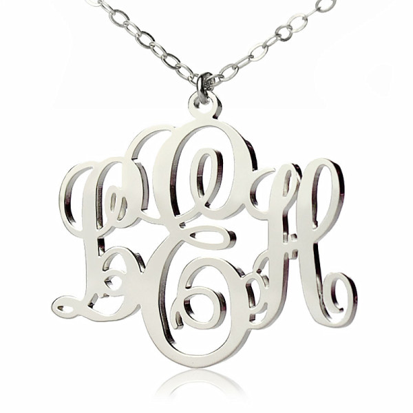 Personalised Vine Font Initial Monogram Necklace 18ct White Gold Plated - AMAZINGNECKLACE.COM