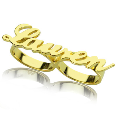 Custom Allegro Two Finger Nameplated Personalised Ring 18ct Gold Plated - AMAZINGNECKLACE.COM